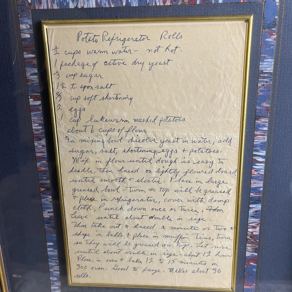 Vintage Picture Frame Handwritten Family‎ Recipe Rolls Grandma Core Decor